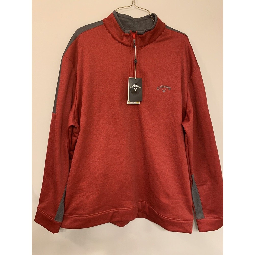 Callaway Golf Fleece Lined 1/4 Zip Pullover Black Jacket Size XL-Red & Gray
